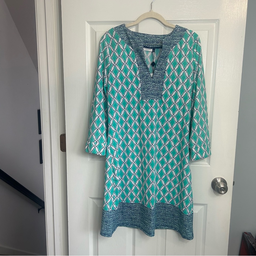 Cabana Life Teal and White Patterned Dress size Medium